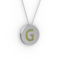 G Baş Harf Kolye - Peridot 8 ayar beyaz altın kolye (40 cm beyaz altın rolo zincir) #4jwljz