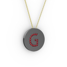 G Baş Harf Kolye - Garnet 925 ayar siyah rodyum kaplama gümüş kolye (40 cm altın rolo zincir) #55lojh