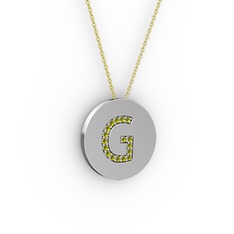 G Baş Harf Kolye - Peridot 14 ayar beyaz altın kolye (40 cm altın rolo zincir) #5jfrpi