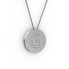 G Baş Harf Kolye - Beyaz zirkon 925 ayar gümüş kolye (40 cm gümüş rolo zincir) #be65gg