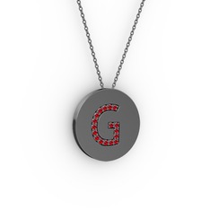 G Baş Harf Kolye - Garnet 925 ayar siyah rodyum kaplama gümüş kolye (40 cm gümüş rolo zincir) #hhk7os