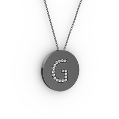 G Baş Harf Kolye - Beyaz zirkon 925 ayar siyah rodyum kaplama gümüş kolye (40 cm gümüş rolo zincir) #jpwrox