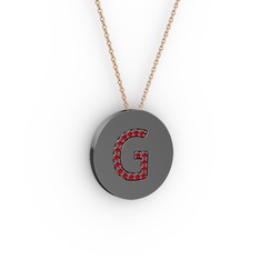 G Baş Harf Kolye - Garnet 925 ayar siyah rodyum kaplama gümüş kolye (40 cm gümüş rolo zincir) #jz99q2
