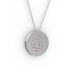 G Baş Harf Kolye - Pembe kuvars 8 ayar beyaz altın kolye (40 cm gümüş rolo zincir) #mgizjy