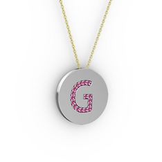 G Baş Harf Kolye - Rodolit garnet 14 ayar beyaz altın kolye (40 cm altın rolo zincir) #mzqoth