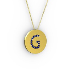 G Baş Harf Kolye - Lab safir 925 ayar altın kaplama gümüş kolye (40 cm altın rolo zincir) #pnxryd