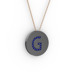 G Baş Harf Kolye - Lab safir 925 ayar siyah rodyum kaplama gümüş kolye (40 cm rose altın rolo zincir) #q6oawo
