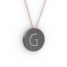G Baş Harf Kolye - Pırlanta 925 ayar siyah rodyum kaplama gümüş kolye (0.1496 karat, 40 cm gümüş rolo zincir) #vi4lbg