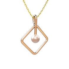 Perla İnci Kolye - Pembe inci 18 ayar rose altın kolye (40 cm gümüş rolo zincir) #10wrndu
