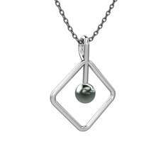 Perla İnci Kolye - Siyah inci 14 ayar beyaz altın kolye (40 cm gümüş rolo zincir) #11qrlzw