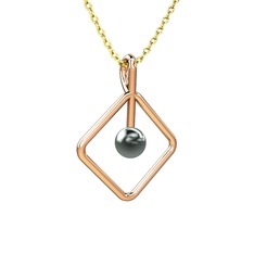 Perla İnci Kolye - Siyah inci 925 ayar rose altın kaplama gümüş kolye (40 cm altın rolo zincir) #122i1n4