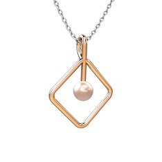 Perla İnci Kolye - Pembe inci 925 ayar rose altın kaplama gümüş kolye (40 cm beyaz altın rolo zincir) #15ufxux