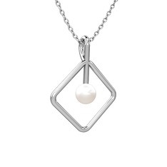 Perla İnci Kolye - Inci 8 ayar beyaz altın kolye (40 cm beyaz altın rolo zincir) #15xgxu7