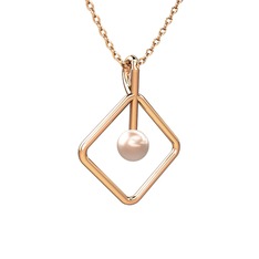 Perla İnci Kolye - Pembe inci 18 ayar rose altın kolye (40 cm rose altın rolo zincir) #1ebop42