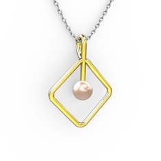 Perla İnci Kolye - Pembe inci 8 ayar altın kolye (40 cm beyaz altın rolo zincir) #1ex24lz