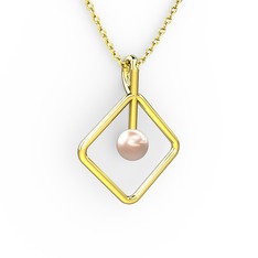 Perla İnci Kolye - Pembe inci 8 ayar altın kolye (40 cm altın rolo zincir) #1hf04zl