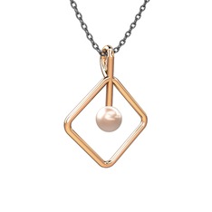 Perla İnci Kolye - Pembe inci 8 ayar rose altın kolye (40 cm gümüş rolo zincir) #1hqzp8t