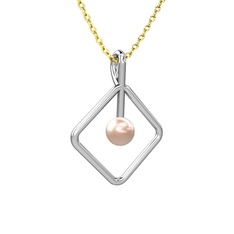 Perla İnci Kolye - Pembe inci 18 ayar beyaz altın kolye (40 cm altın rolo zincir) #1jmybey