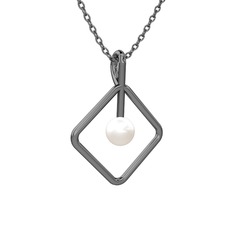 Perla İnci Kolye - Inci 925 ayar siyah rodyum kaplama gümüş kolye (40 cm gümüş rolo zincir) #1qh4v85