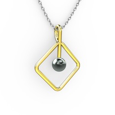 Perla İnci Kolye - Siyah inci 925 ayar altın kaplama gümüş kolye (40 cm gümüş rolo zincir) #1tb3ahs