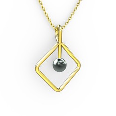 Perla İnci Kolye - Siyah inci 925 ayar altın kaplama gümüş kolye (40 cm altın rolo zincir) #1vabfdi