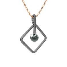 Perla İnci Kolye - Siyah inci 925 ayar siyah rodyum kaplama gümüş kolye (40 cm rose altın rolo zincir) #1vhjg2t