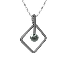 Siyah inci 925 ayar siyah rodyum kaplama gümüş kolye (40 cm gümüş rolo zincir)