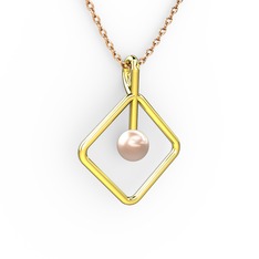 Perla İnci Kolye - Pembe inci 8 ayar altın kolye (40 cm rose altın rolo zincir) #2iihix