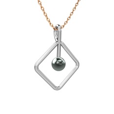 Perla İnci Kolye - Siyah inci 925 ayar gümüş kolye (40 cm rose altın rolo zincir) #3ezabv