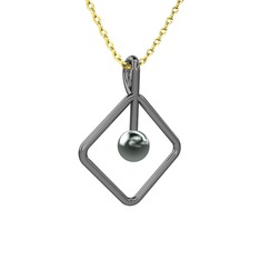 Perla İnci Kolye - Siyah inci 925 ayar siyah rodyum kaplama gümüş kolye (40 cm altın rolo zincir) #5j4uuz