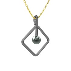 Perla İnci Kolye - Siyah inci 925 ayar siyah rodyum kaplama gümüş kolye (40 cm altın rolo zincir) #5ouyw2