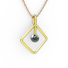 Perla İnci Kolye - Siyah inci 14 ayar altın kolye (40 cm rose altın rolo zincir) #5ruzje