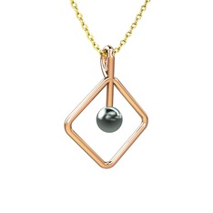 Perla İnci Kolye - Siyah inci 18 ayar rose altın kolye (40 cm gümüş rolo zincir) #915hyk