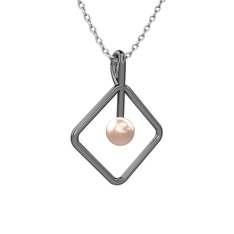 Perla İnci Kolye - Pembe inci 925 ayar siyah rodyum kaplama gümüş kolye (40 cm beyaz altın rolo zincir) #c8zik8