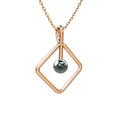 Perla İnci Kolye - Siyah inci 18 ayar rose altın kolye (40 cm gümüş rolo zincir) #fcf6fz