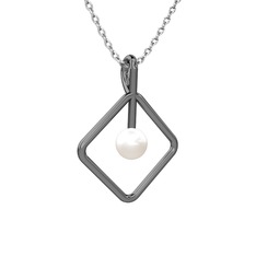 Perla İnci Kolye - Inci 925 ayar siyah rodyum kaplama gümüş kolye (40 cm beyaz altın rolo zincir) #p7t9ow