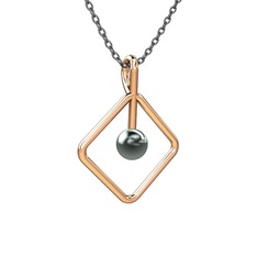 Perla İnci Kolye - Siyah inci 8 ayar rose altın kolye (40 cm gümüş rolo zincir) #rt7wcj