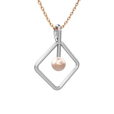 Perla İnci Kolye - Pembe inci 18 ayar beyaz altın kolye (40 cm rose altın rolo zincir) #xl0qep