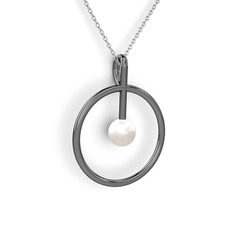 Inci 925 ayar siyah rodyum kaplama gümüş kolye (40 cm beyaz altın rolo zincir)