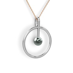 Siyah inci 925 ayar gümüş kolye (40 cm gümüş rolo zincir)