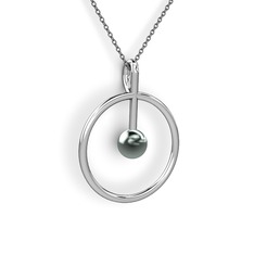 Bilas İnci Kolye - Siyah inci 8 ayar beyaz altın kolye (40 cm gümüş rolo zincir) #1dlgj7l