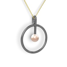 Bilas İnci Kolye - Pembe inci 925 ayar siyah rodyum kaplama gümüş kolye (40 cm altın rolo zincir) #1fg2amp