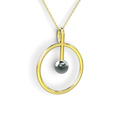 Siyah inci 925 ayar altın kaplama gümüş kolye (40 cm gümüş rolo zincir)