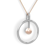 Bilas İnci Kolye - Pembe inci 14 ayar beyaz altın kolye (40 cm rose altın rolo zincir) #1scwawv