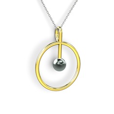 Bilas İnci Kolye - Siyah inci 18 ayar altın kolye (40 cm gümüş rolo zincir) #3gb1a0