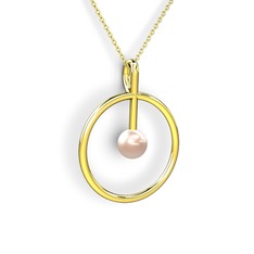 Bilas İnci Kolye - Pembe inci 8 ayar altın kolye (40 cm gümüş rolo zincir) #49xei