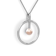 Pembe inci 8 ayar beyaz altın kolye (40 cm gümüş rolo zincir)