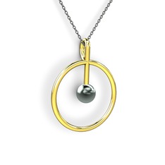Bilas İnci Kolye - Siyah inci 18 ayar altın kolye (40 cm gümüş rolo zincir) #7om9mz
