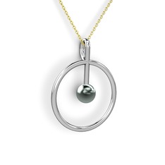 Bilas İnci Kolye - Siyah inci 14 ayar beyaz altın kolye (40 cm altın rolo zincir) #csy68s