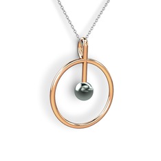 Siyah inci 8 ayar rose altın kolye (40 cm beyaz altın rolo zincir)